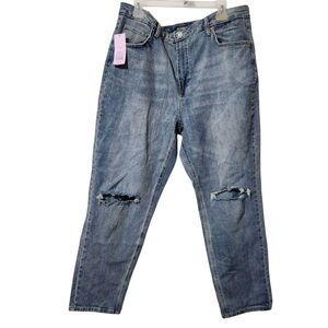 Mom Jeans Size 18 Blue High Rise Distressed Style Stretch.